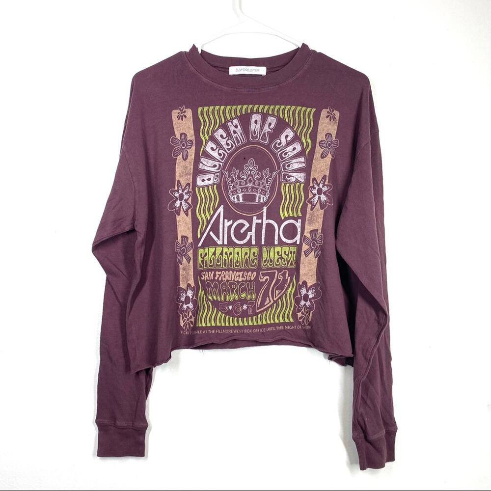 DAYDREAMER Aretha Franklin Queen of Soul Long Sleeve Band Tee XS Purple